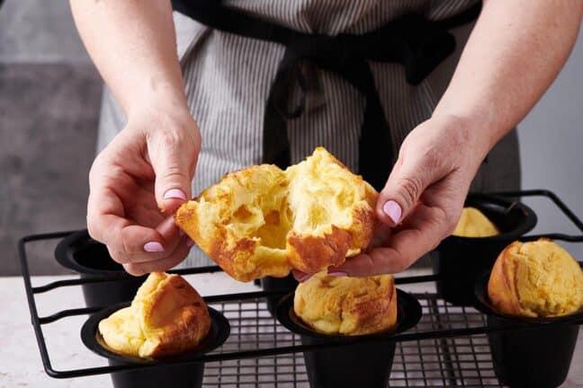 Woman pulling apart a popover.