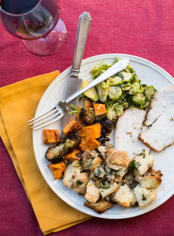 Thanksgiving Plate with Bread Stuffing with Turkey Sausage