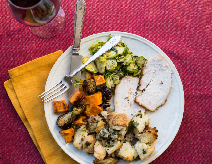 Thanksgiving Turkey Breast on plate with veggies