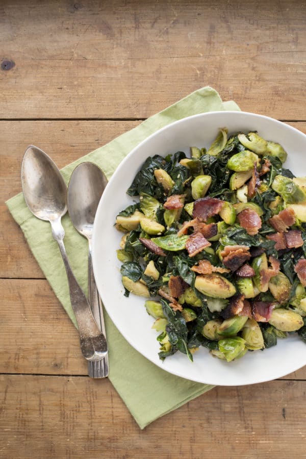 Sauteed Kale and Brussels Sprouts with Bacon / Lucy Beni / Katie Workman / themom100.com