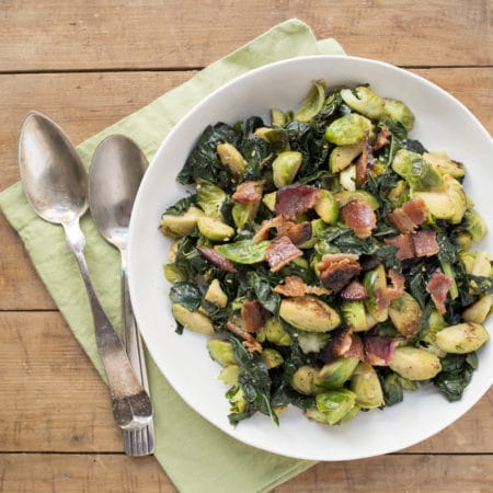 Sauteed Kale and Brussels Sprouts with Bacon / Lucy Beni / Katie Workman / themom100.com