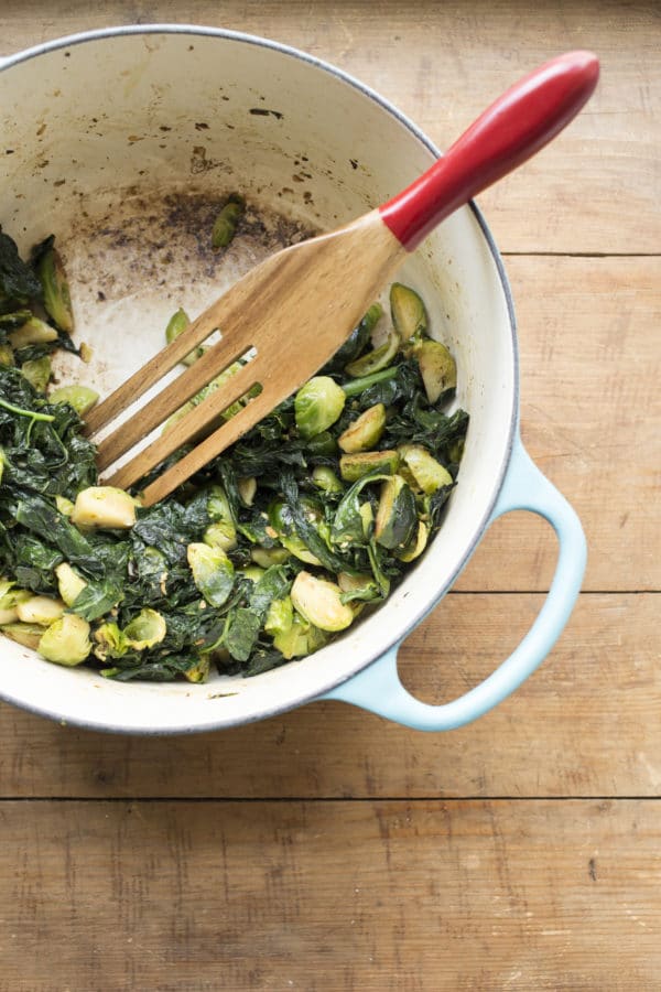 Sauteed Kale and Brussels Sprouts with Bacon / Lucy Beni / Katie Workman / themom100.com