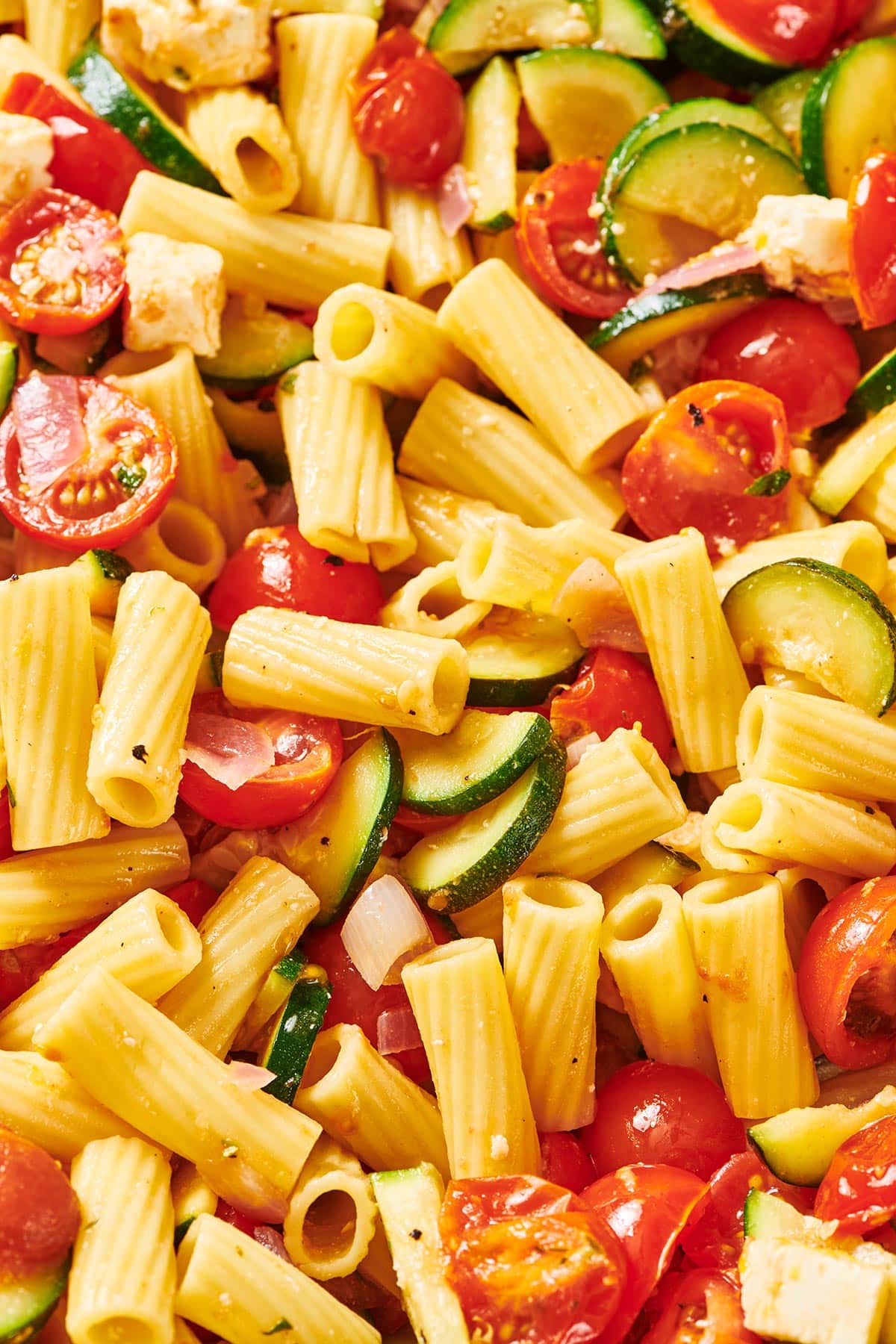 Pile of Vegetarian Greek Pasta with cavatappi.