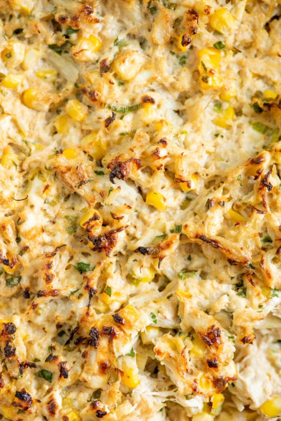 Bright Hot Crab and Corn Dip that is cooked.