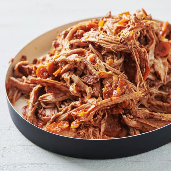 Slow Cooker Barbecue Pulled Pork on serving platter.