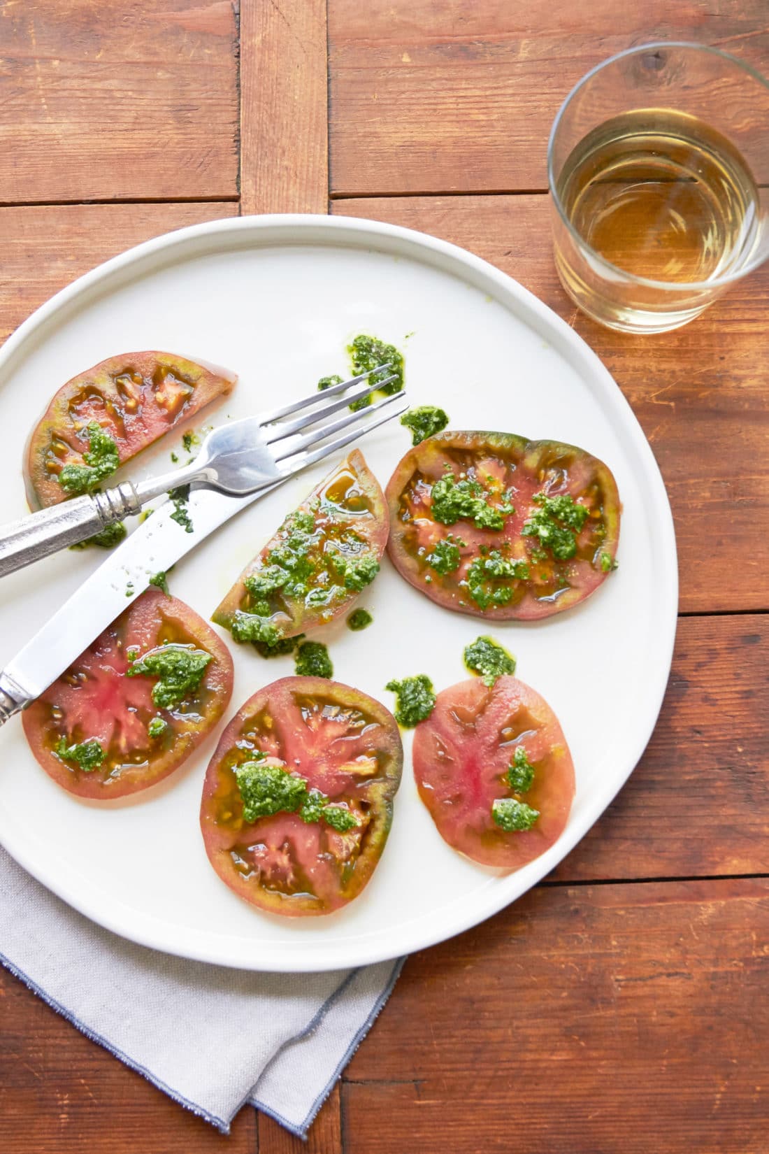 Tomatoes with Nut Free Pesto / Photo by Mia / Katie Workman / themom100.com