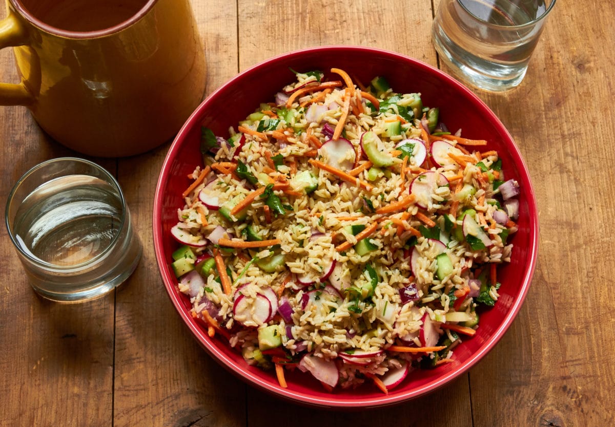 Vegetable and Brown Rice Salad with Honey Lemon Dressing / Mia / Katie Workman / themom100.com