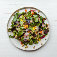Baby Romaine, Chickpea, and Root Vegetable Salad with Slightly Spicy Dressing / Carrie Crow / Katie Workman / themom100.com