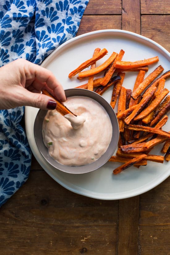 Carrot Fries with Sriracha Mayo