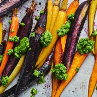 Roasted Carrots with Spinach Parsley Pesto
