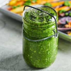 Spinach Parsley Pesto in glass jar.