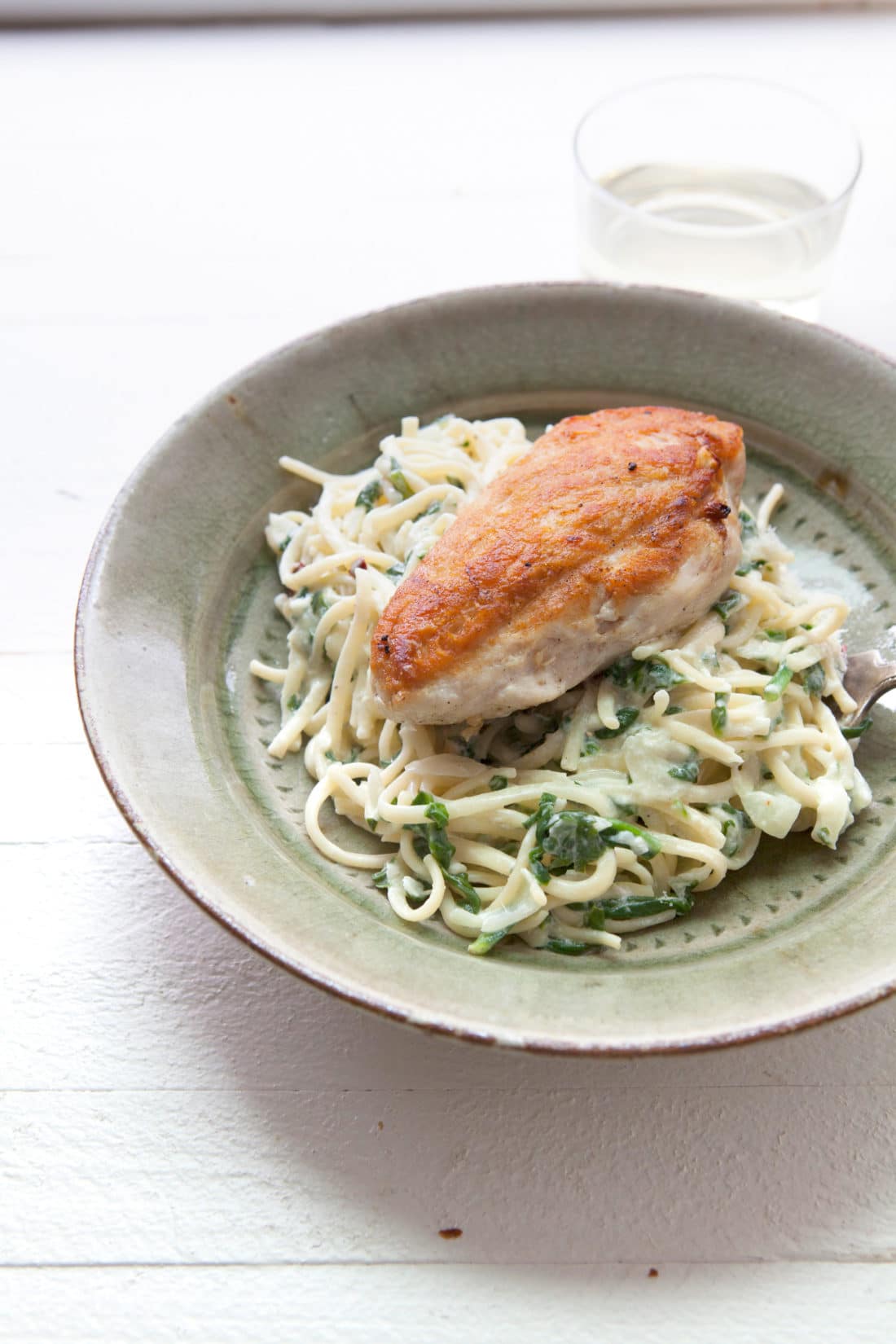 Creamy Goat Cheese and Spinach Linguine / Photo by Kerri Brewer / Katie Workman / themom100.com