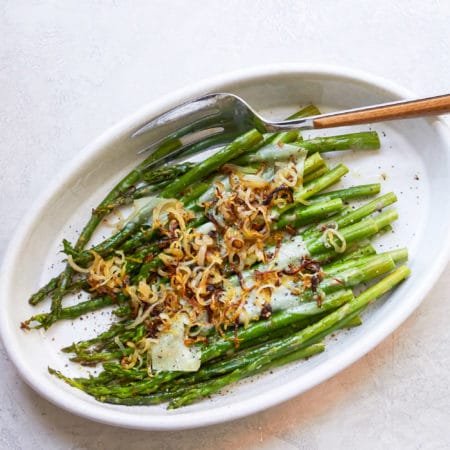 Simple Roasted Asparagus with Shallots and Parmesan / Photo by Mia / Katie Workman / themom100.com