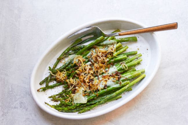 Simple Roasted Asparagus with Shallots and Parmesan / Photo by Mia / Katie Workman / themom100.com