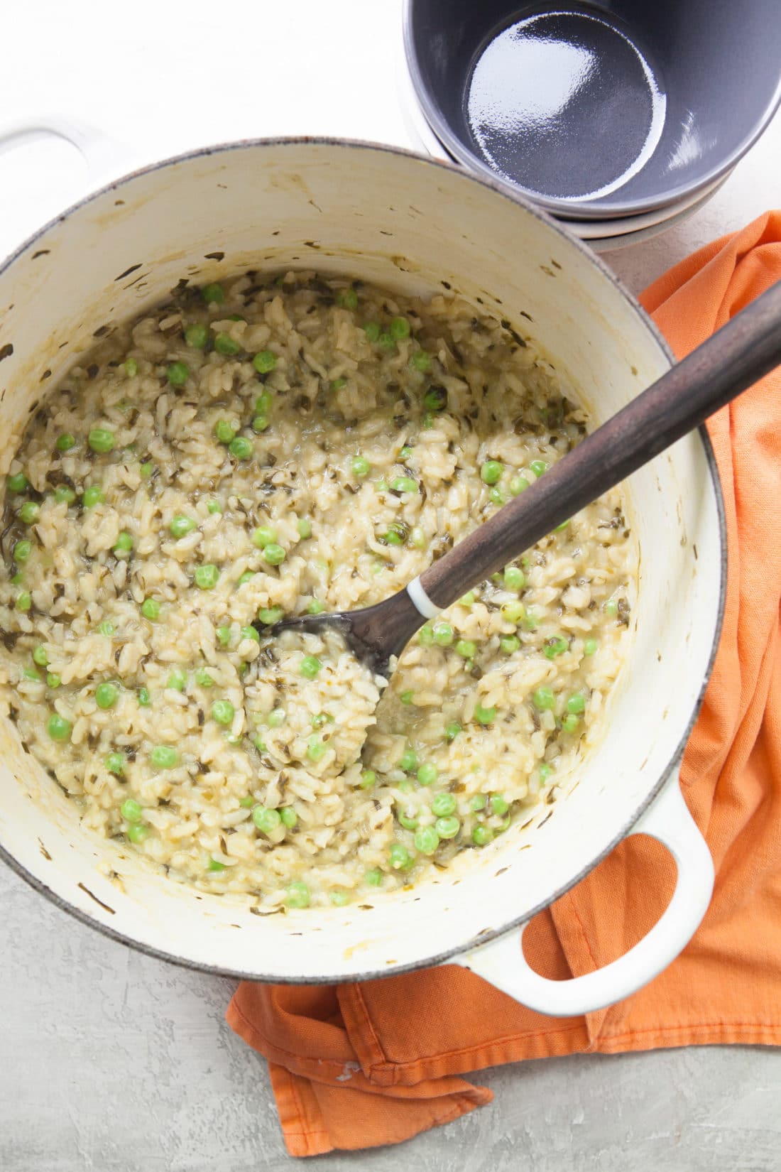 Spring Ramp and Pea Risotto / Photo by Kerri Brewer / Katie Workman / themom100.com