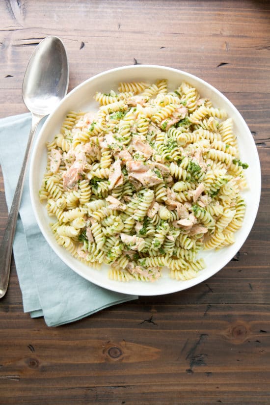 Pasta and Salmon Salad with Ramp Dressing / Photo by Kerri Brewer / Katie Workman / themom100.com