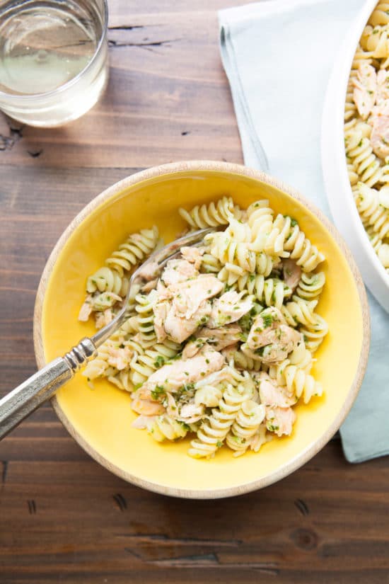 Pasta and Salmon Salad with Ramp Dressing / Photo by Kerri Brewer / Katie Workman / themom100.com