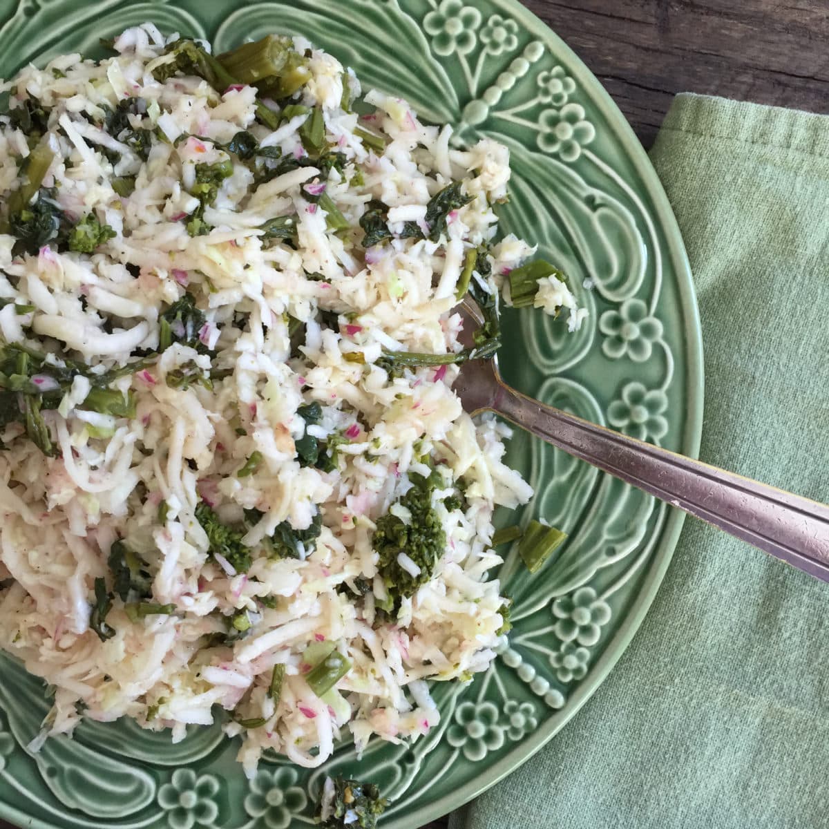 Kohlrabi, Green Cabbage, and Broccoli Rabe Slaw from Katie Workman/ themom100.com