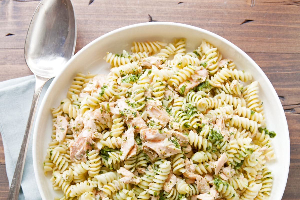 Pasta and Salmon Salad with Ramp Dressing