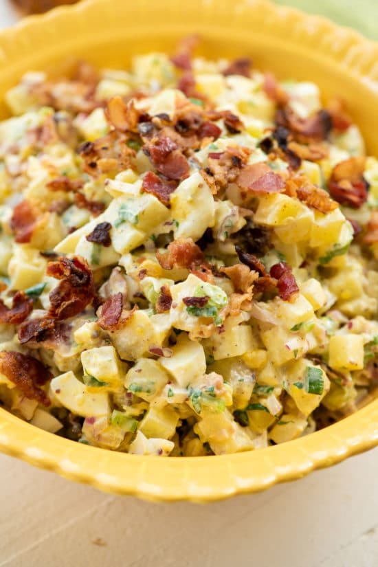 Egg and potato salad with bacon for spring