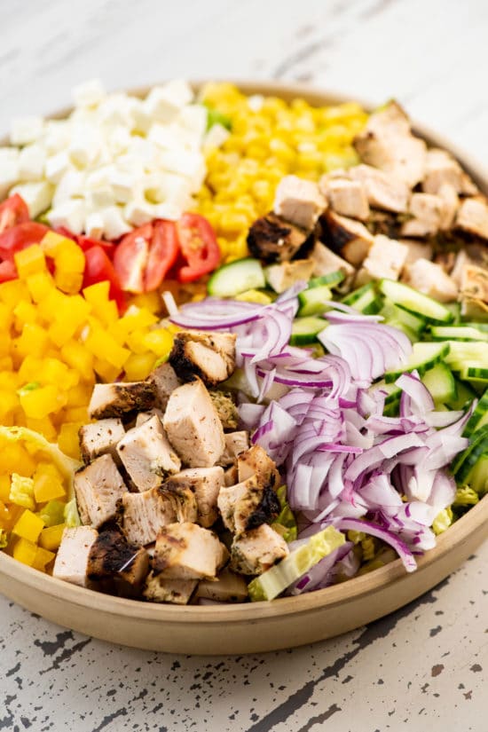 Chopped Salad with Chicken, Tomatoes and Lemon Thyme Dressing / Photo by Cheyenne Cohen / Katie Workman / themom100.com