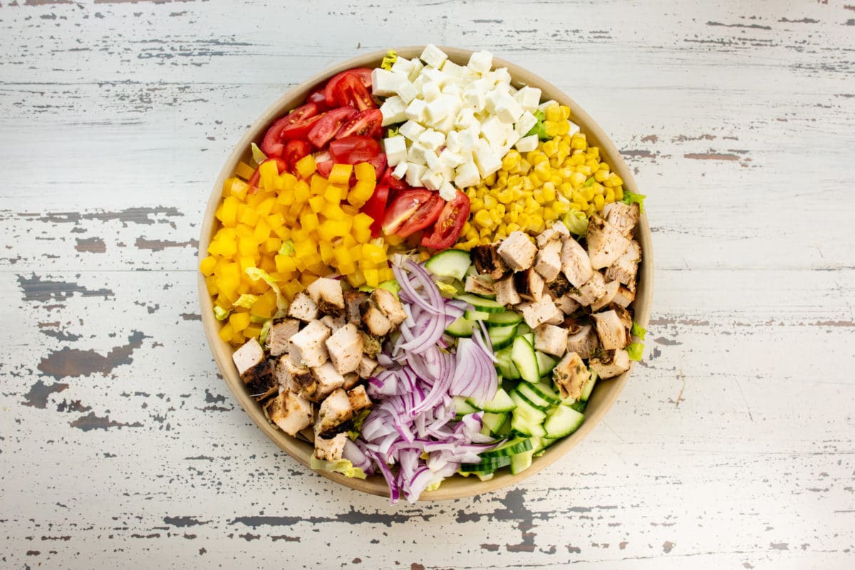 Chopped Salad with Chicken, Tomatoes and Lemon Thyme Dressing / Photo by Cheyenne Cohen / Katie Workman / themom100.com