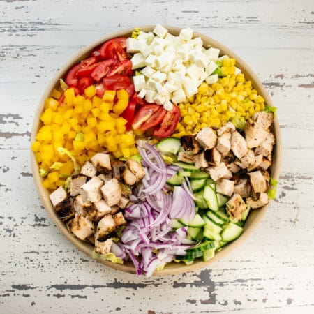 Chopped Salad with Chicken, Tomatoes and Lemon Thyme Dressing / Photo by Cheyenne Cohen / Katie Workman / themom100.com
