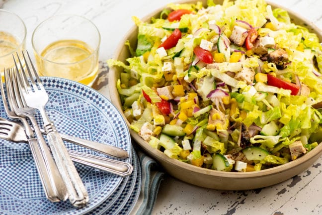 Chopped Salad with Chicken, Tomatoes and Lemon Thyme Dressing / Photo by Cheyenne Cohen / Katie Workman / themom100.com
