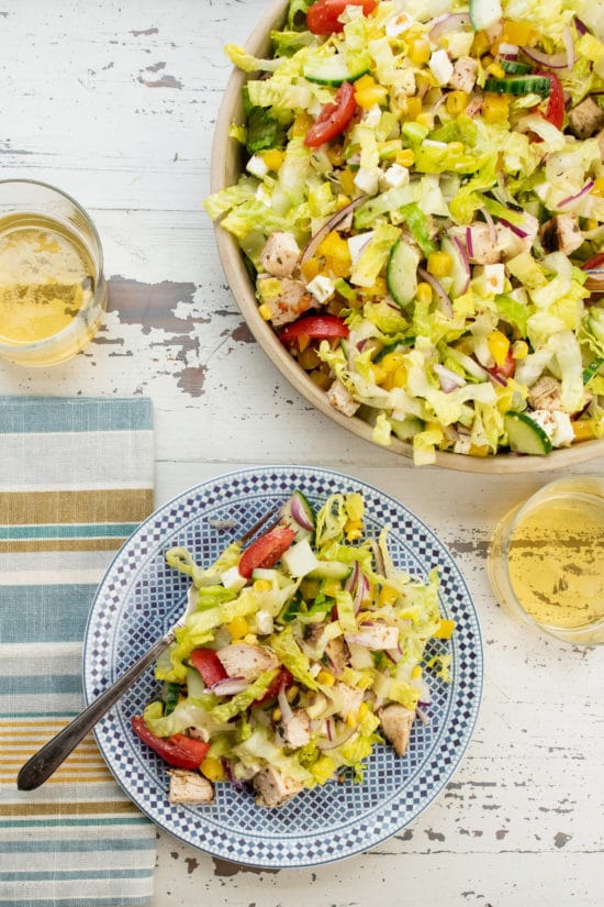 Chopped Salad with Chicken, Tomatoes and Lemon Thyme Dressing / Photo by Cheyenne Cohen / Katie Workman / themom100.com