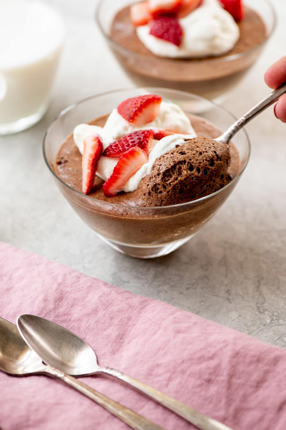 Spoon scooping Chocolate Mousse.