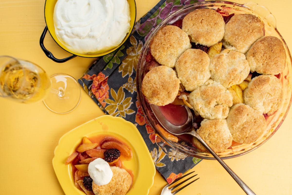 Sour Cream Biscuit Peach and Berry Cobbler / Photo by Cheyenne Cohen / Katie Workman / themom100.com