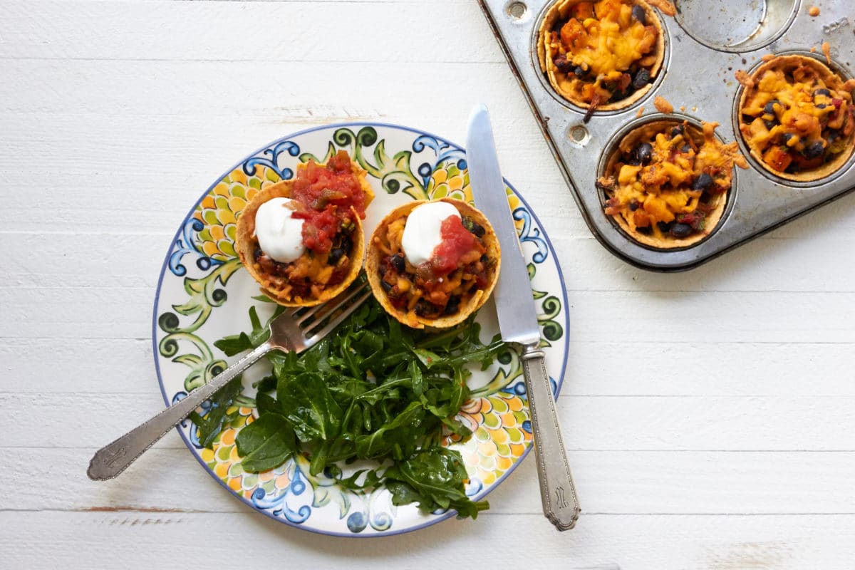 Butternut Squash, Black Bean and Chicken Enchilada Cups / Mia / Katie Workman / themom100.com