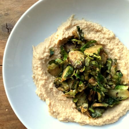 Roasted Cauliflower and White Bean Spread with Sautéed Brussels Sprouts from Katie Workman/ themom100.com