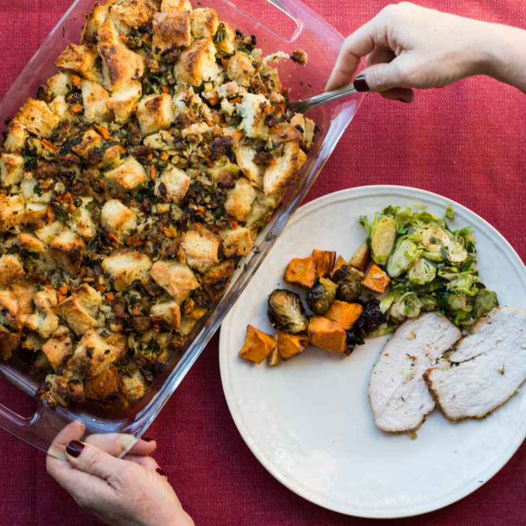 Best way to brine a turkey/Bread Stuffing with Turkey Sausage / Sarah Crowder / Katie Workman / themom100.com