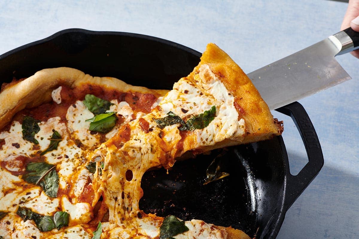 Cast iron deep dish pizza. Crazy good. Recipe in comments. : r/castiron