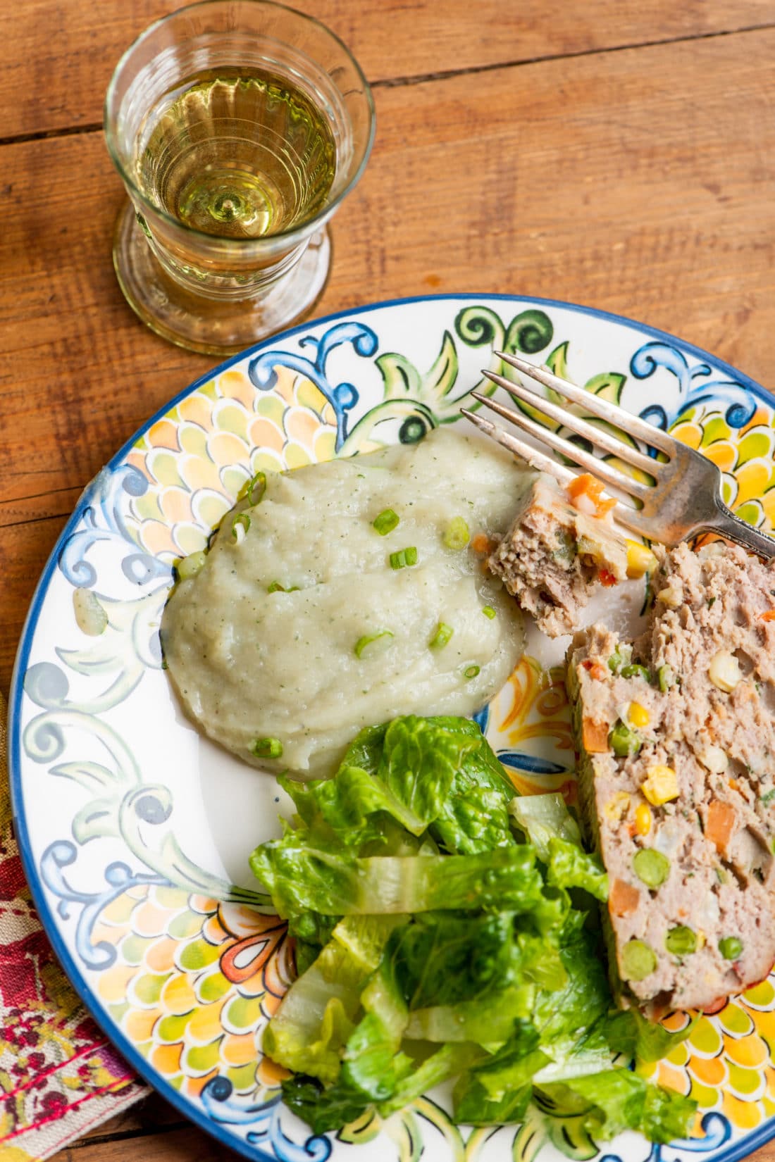 Rutabaga and Parsnip Puree with Meatloaf on Plate 