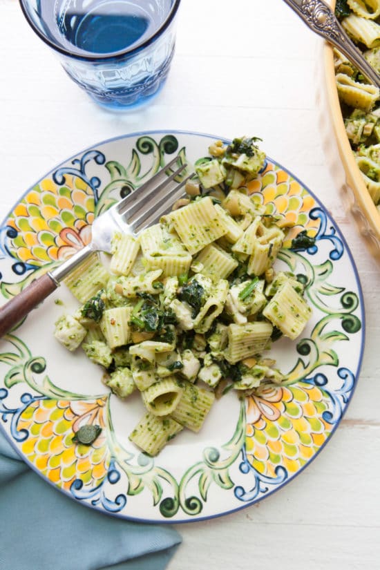 Pasta Salad with Chicken, Green Olives, & Ramp Vinaigrette / Photo by Kerri Brewer / Katie Workman / themom100.com