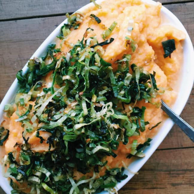 Mashed Yukon and Sweet Potatoes with Sauteed Leeks / Katie Workman themom100.com