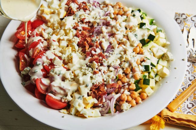Late Summer Cobb Salad topped with a Buttermilk-Thyme dressing.