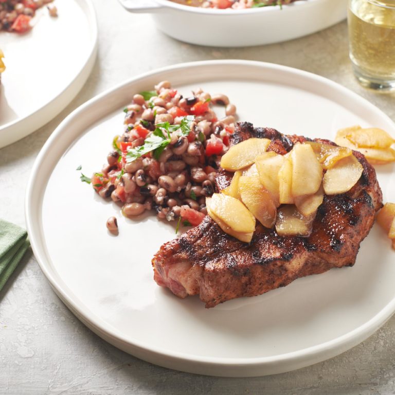Pork Chops with Apples and Black Eyed Pea Salad