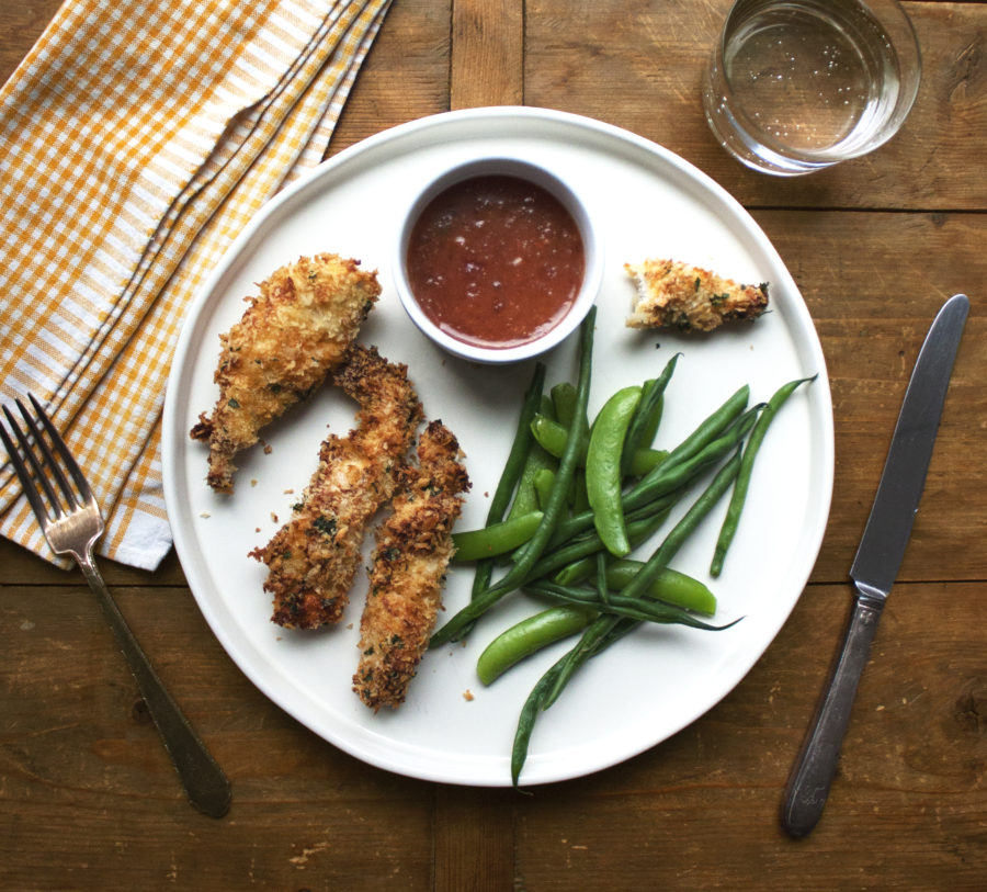 Crispy Chicken Strips with Apricot Mustard Dipping Sauce / Laura Agra / Katie Workman / themom100.com