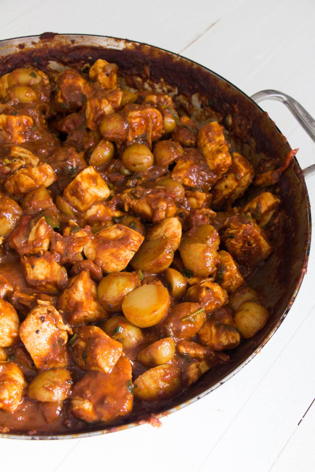 Large pan of Indian Spiced Chicken and Potato Stew.