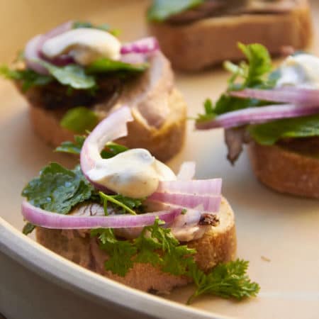 Lamb Crostini with Spiced Crème Fraiche and Herbs / Sarah Crowder / Katie Workman / themom100.com