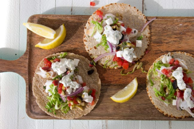 Greek Fish Tacos / Photo by Mandy Maxwell / Katie Workman / themom100.com