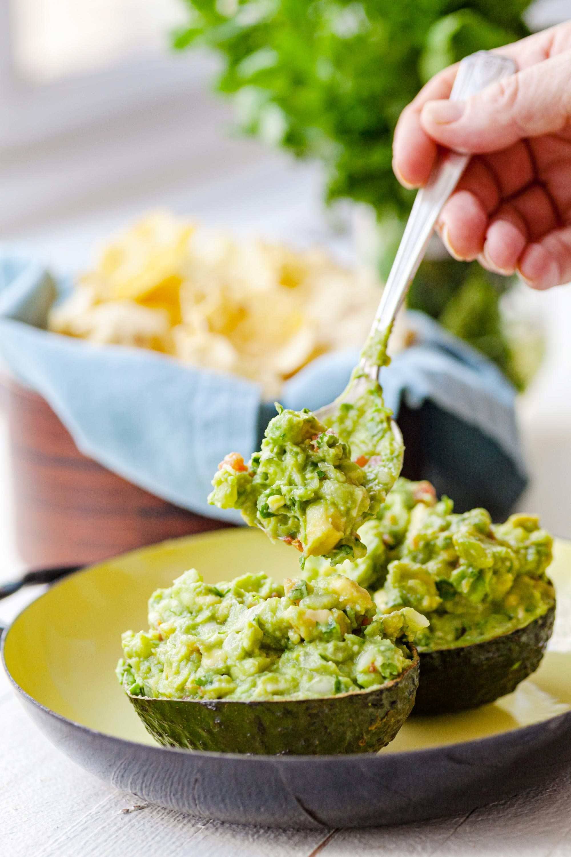 Spoon scooping Guacamole.