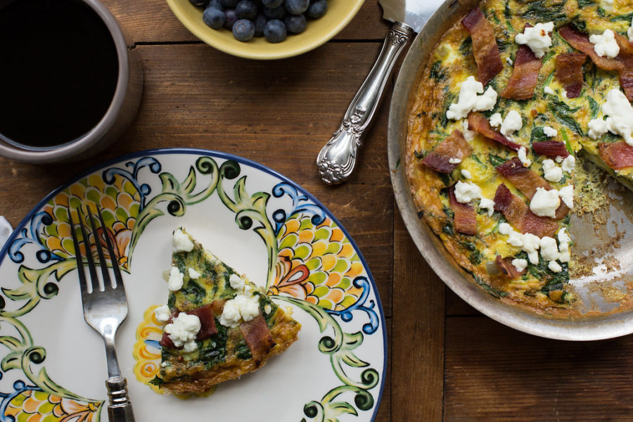 Lardons, Goat Cheese and Spinach Frittata