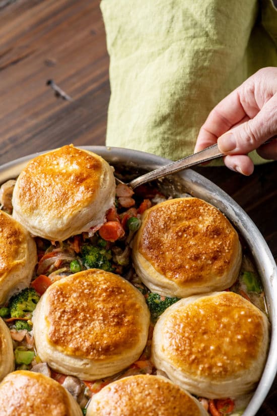 Salmon and Vegetable Biscuit Pot Pie Casserole