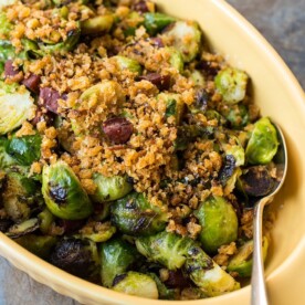 Pan Roasted Brussels Sprouts with Chorizo and Toasted Bread Crumbs