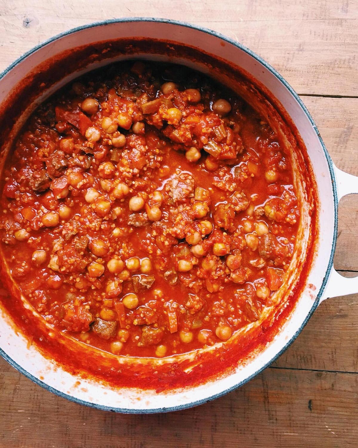 Lamb Chorba in large pot on table.