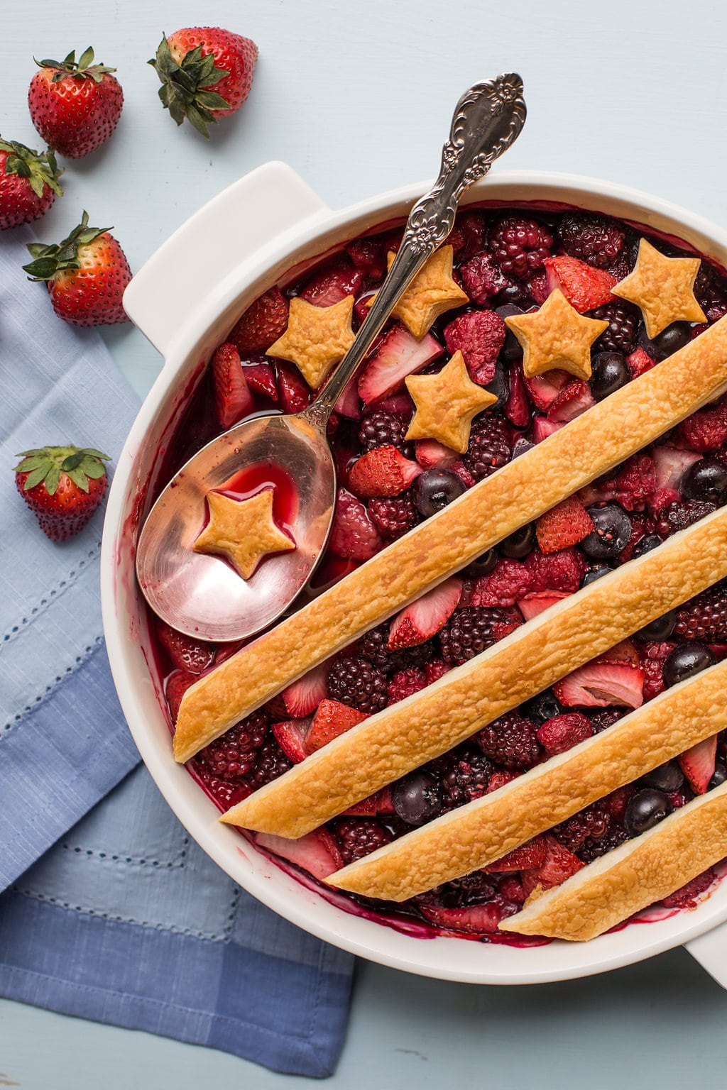 Serving spoon in a Berry Cobbler.
